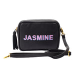 Crossbody; Shoulder Bag; Black Camera bag; Shadow text Handbag; Personalized Handbag; Monogram Handbag; Black Camera Bag; Leather Camera Bag