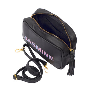 Black Crossbody Camera Bag; Crossbody bag for women; Shadow text camera bag; Mini Camera Bag