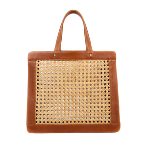 Classic Leather and Rattan Shoulder Tote Bag