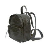 Side view black real leather mini backpack