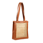 Brown Rattan and Leather Handbag