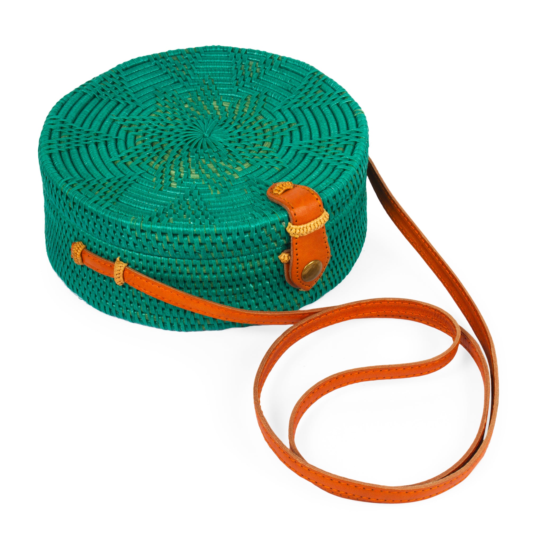 Circular Rattan Bag- Crossbody Round Shoulder Bag-Turquoise – The