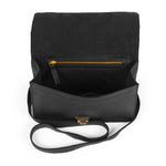 Becca-Quilted Matelassé Leather Saddle Crossbody Messenger Bag-Black