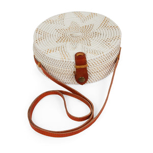 Circular Rattan Bag- Crossbody Round Shoulder Bag-White