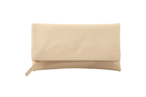 Monogrammed Cream Leather Foldover Clutch Handbag