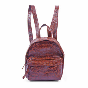 front view brown leather mini backpack