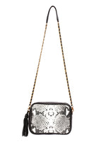 Python Embossed Leather Mini Camera Bag-Black