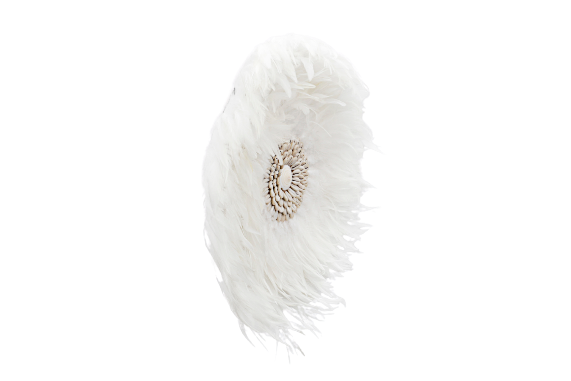 White Juju Hat with cowrie shell hanging wall decor 