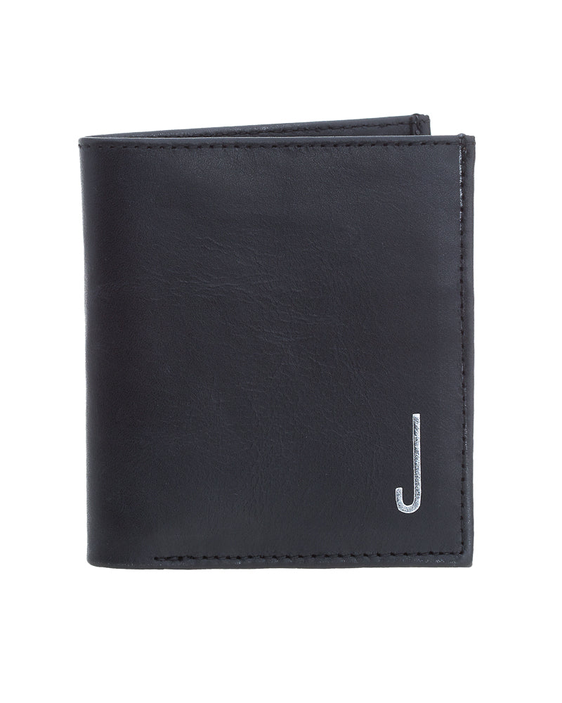 Monogrammed Black Genuine Leather Men's Bi-Fold