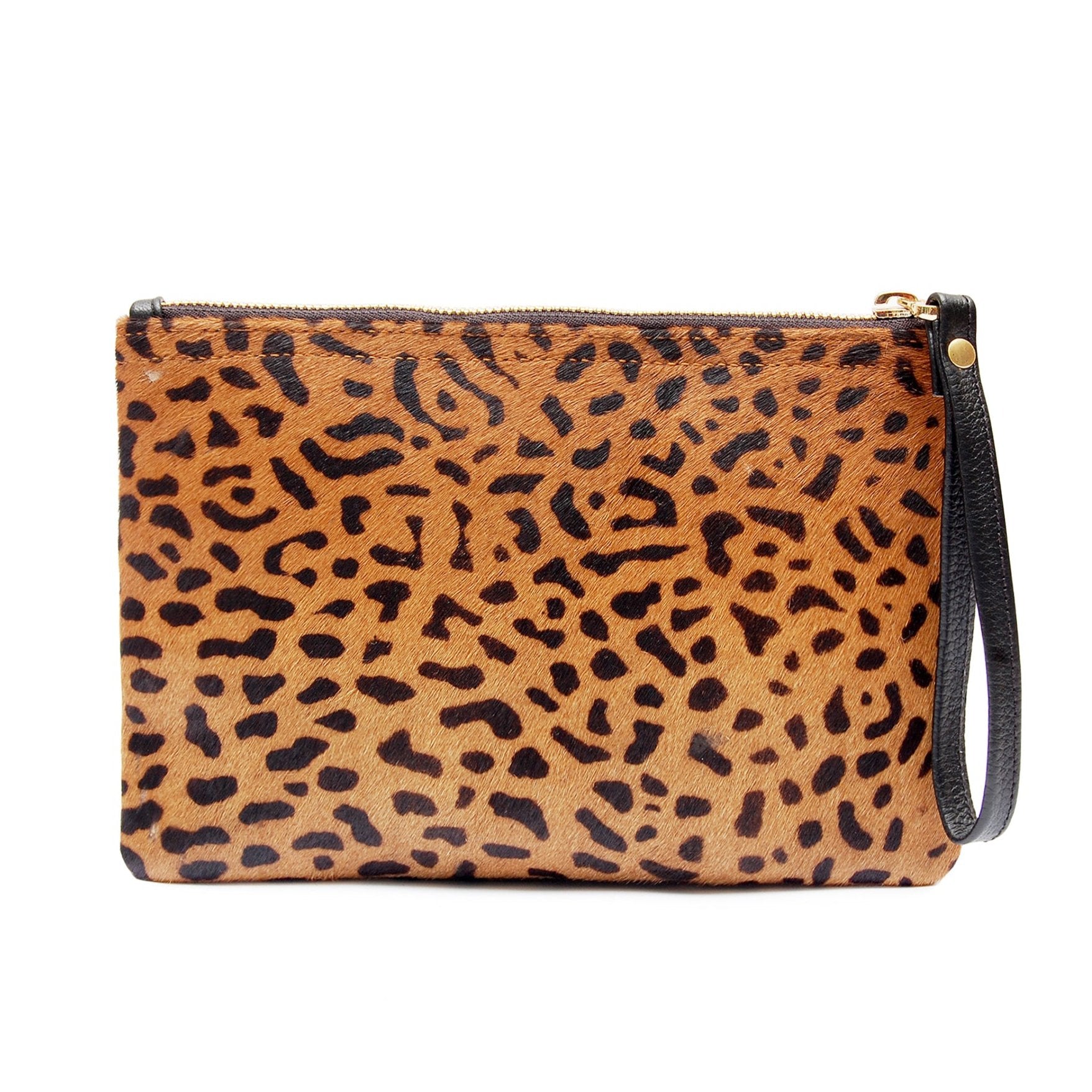 Spotted Hair on Hide Leopard Wristlet Clutch Purse Handbag Women