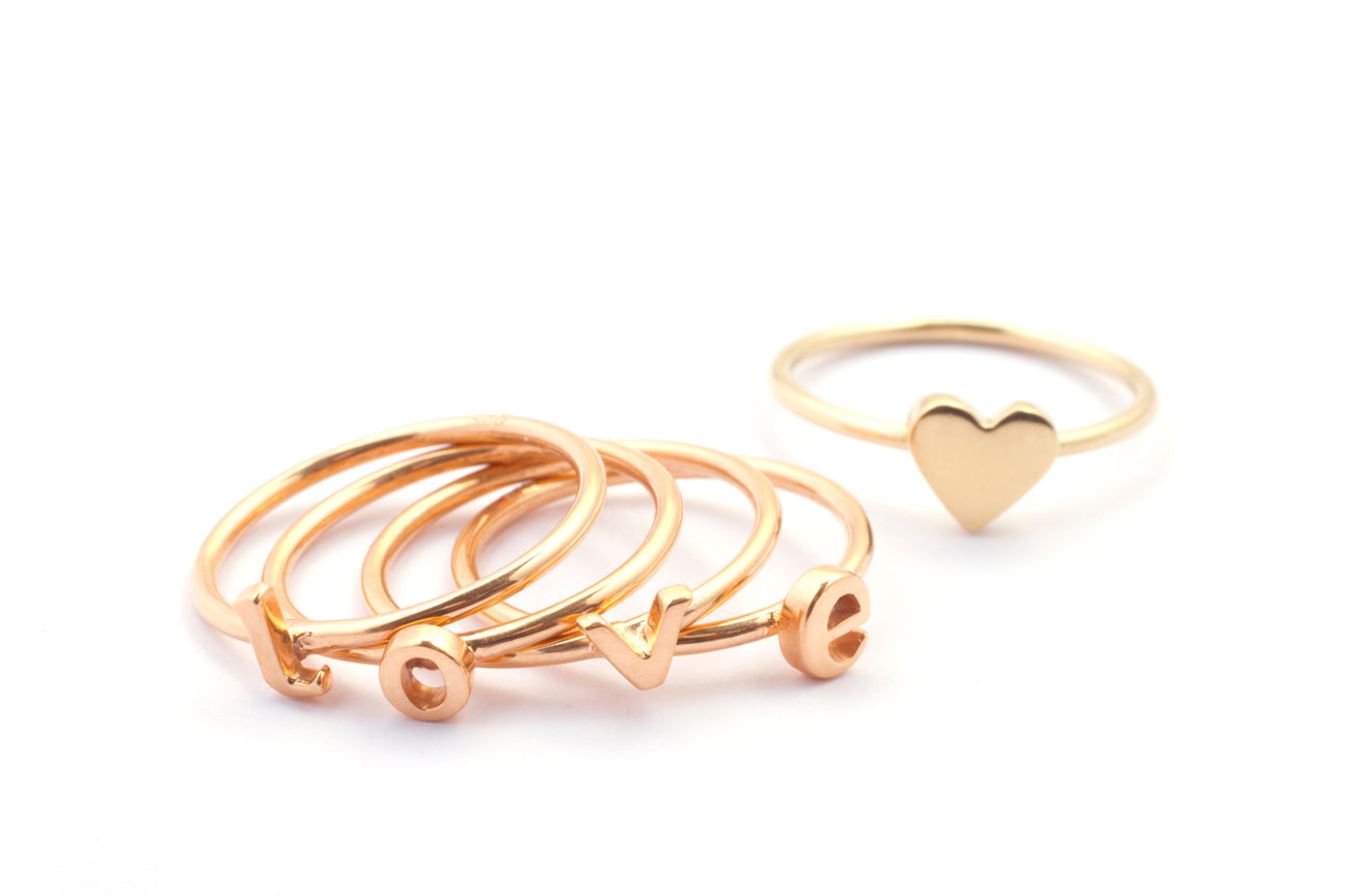 Stacking Rose Gold Letter Rings