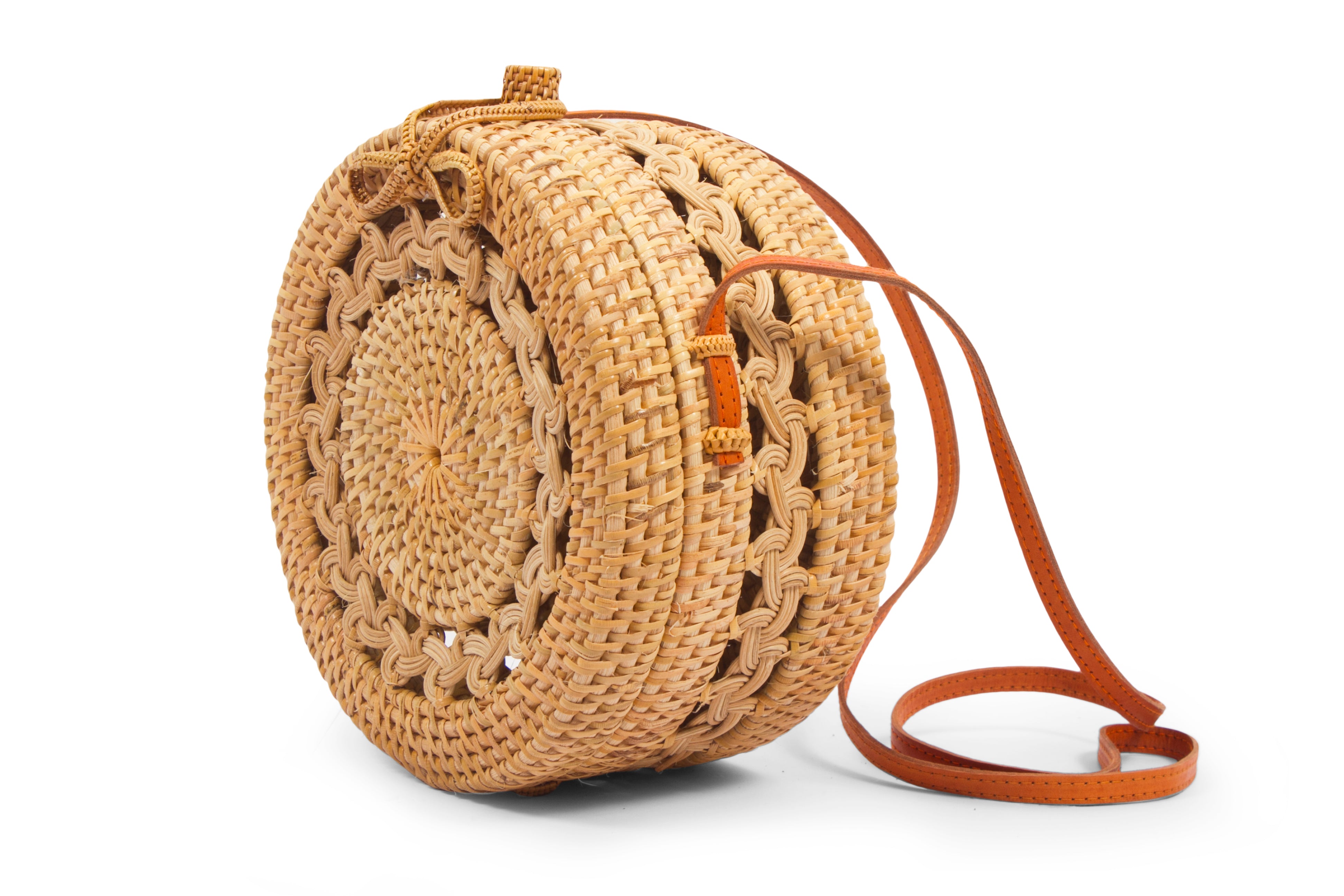 Classic Pattern Circular Ata Wicker Basket Bag