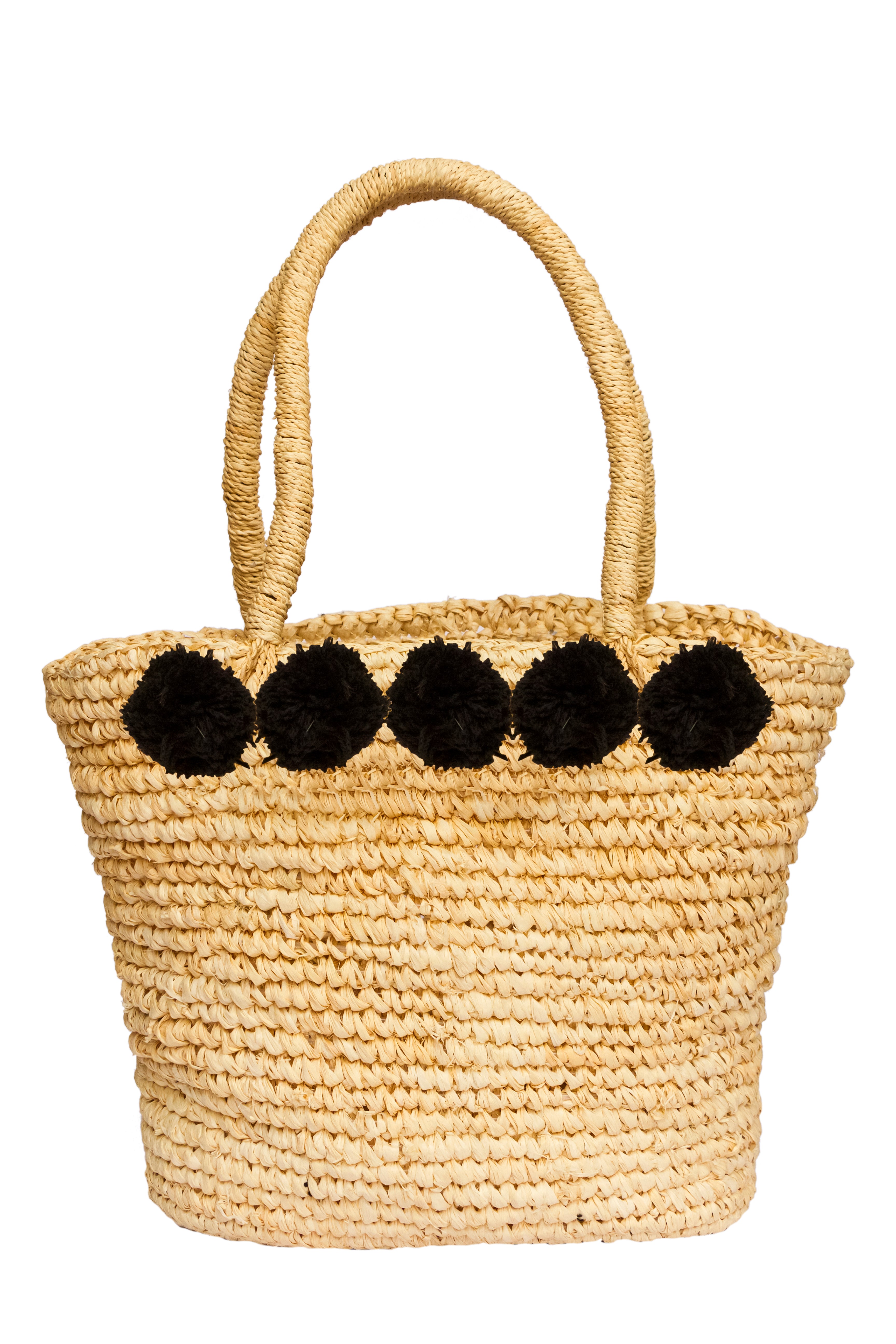 summer beach bag; straw summer bag; beach tote bag; straw tote bag; pompom tote bag