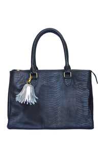 Python embossed black satchel; black satchel; crossbody python handbag