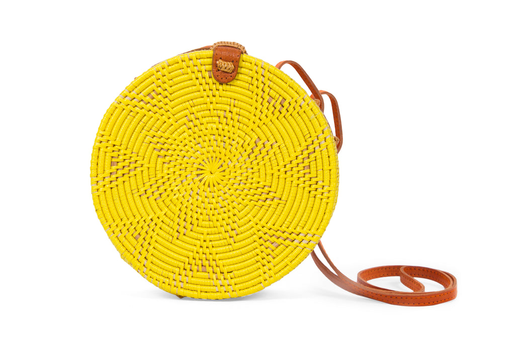 Circular Rattan Bag- Crossbody Round Shoulder Bag-Yellow