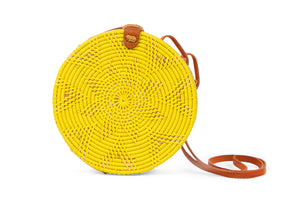 Circular Rattan Bag- Crossbody Round Shoulder Bag-Yellow