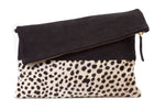 Foldover Clutch Monogrammed + Genuine Calf Hair Leopard Print + Nubuck Leather