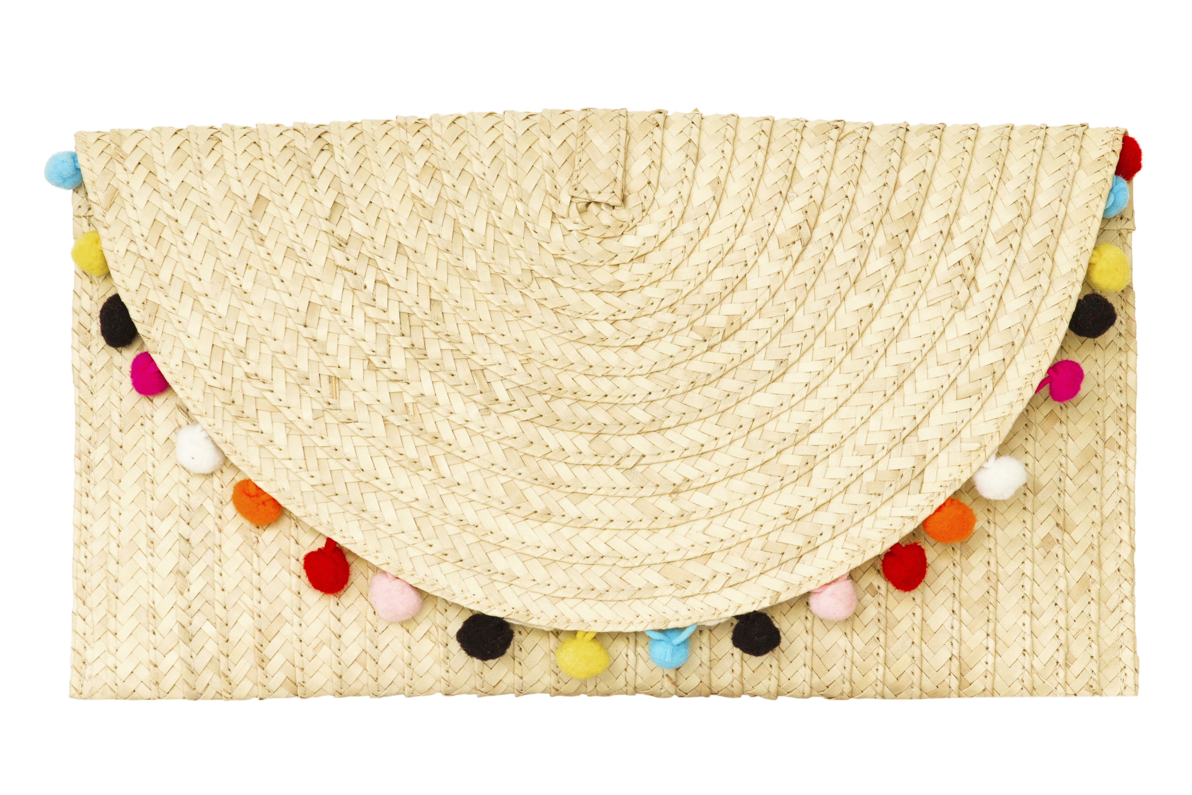 straw clutch purse; straw bag clutch natural; rio pom pom clutch; straw handbags; pom pom clutch straw; straw pom pom clutch
