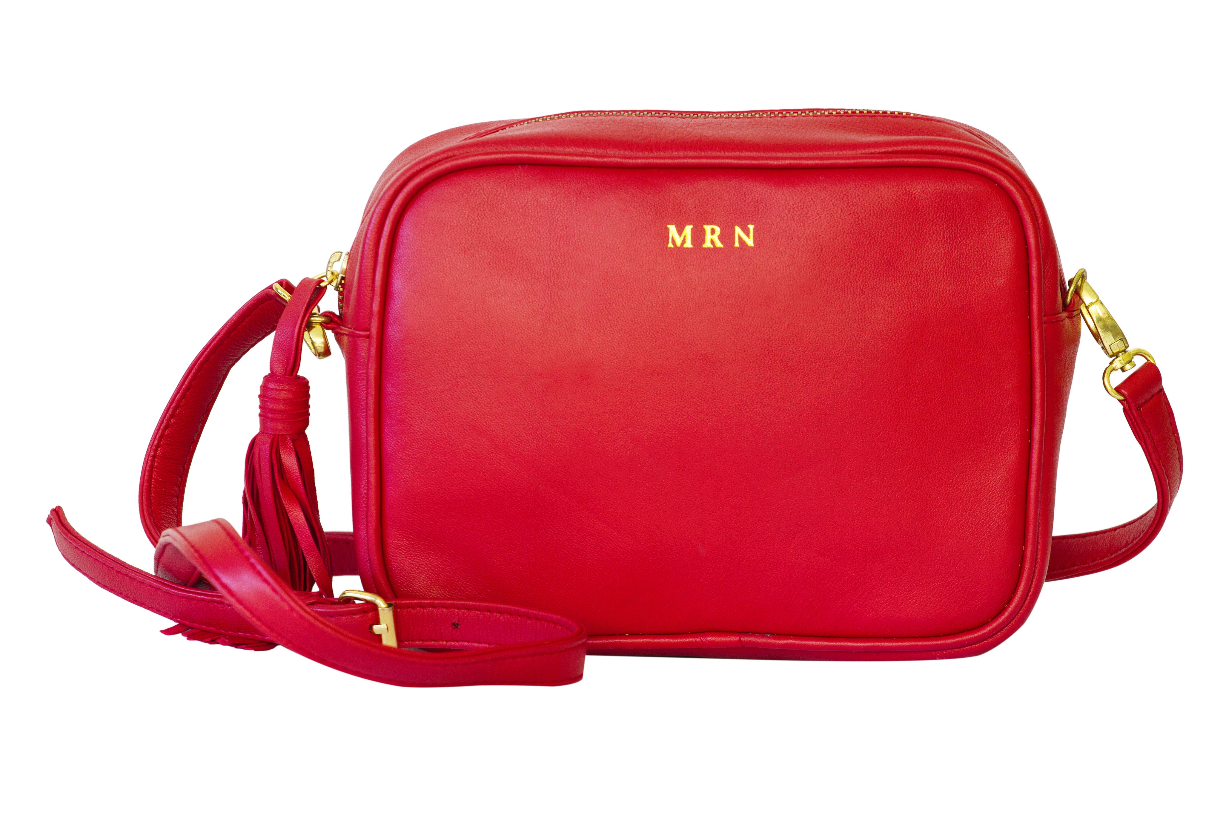 Red Crossbody Square Bag with Monogram Initials
