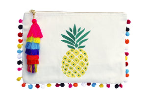 Pineapple Clutch; Pineapple Embroidery Bag; PomPom Clutch; Summer 2017 bag find; Beach bag under $50; Clutch Bag; Beach bag; embroidery pompom clutch; embroidered bag; embroidered handbag