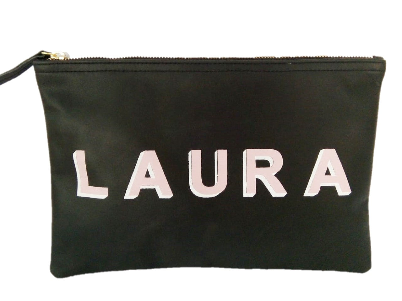 Black Flat pouch-with Monogram Shadow Text