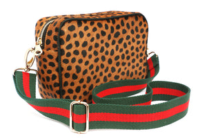 Side view leopard square camera crossbody handbag