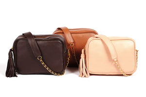 Dark Brown, Tan, Peach Crossbody Mini Camera Bags