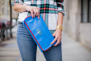 Monogrammed Camel Clutch Bag