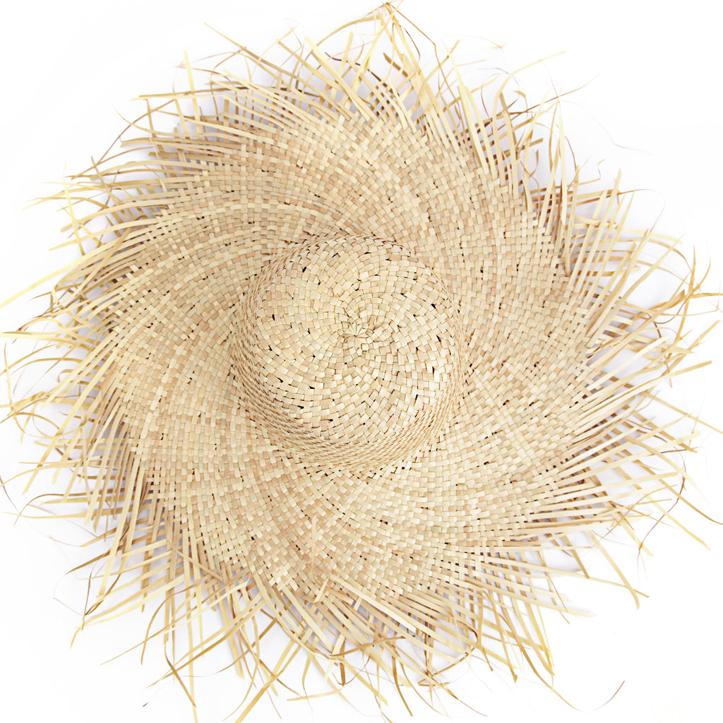 Top view Natural color Wide Brim with Frayed Edge Women Straw Raffia Hat