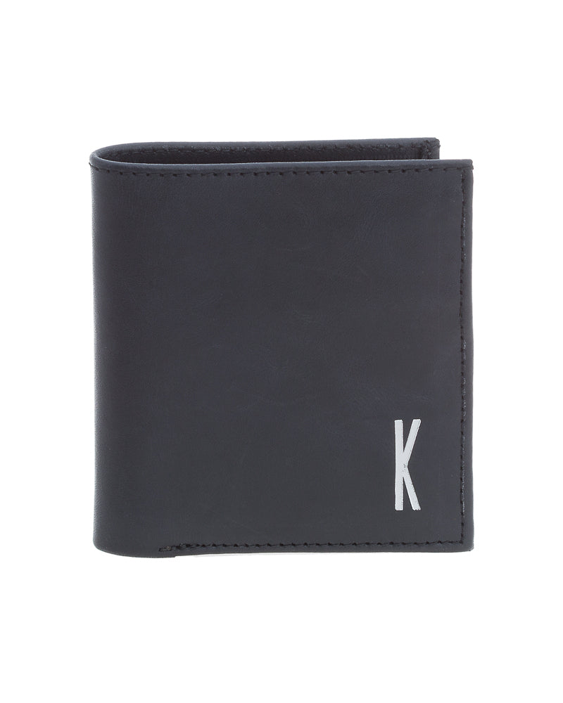 Black Leather Mens Monogrammed Bi-Fold Wallet