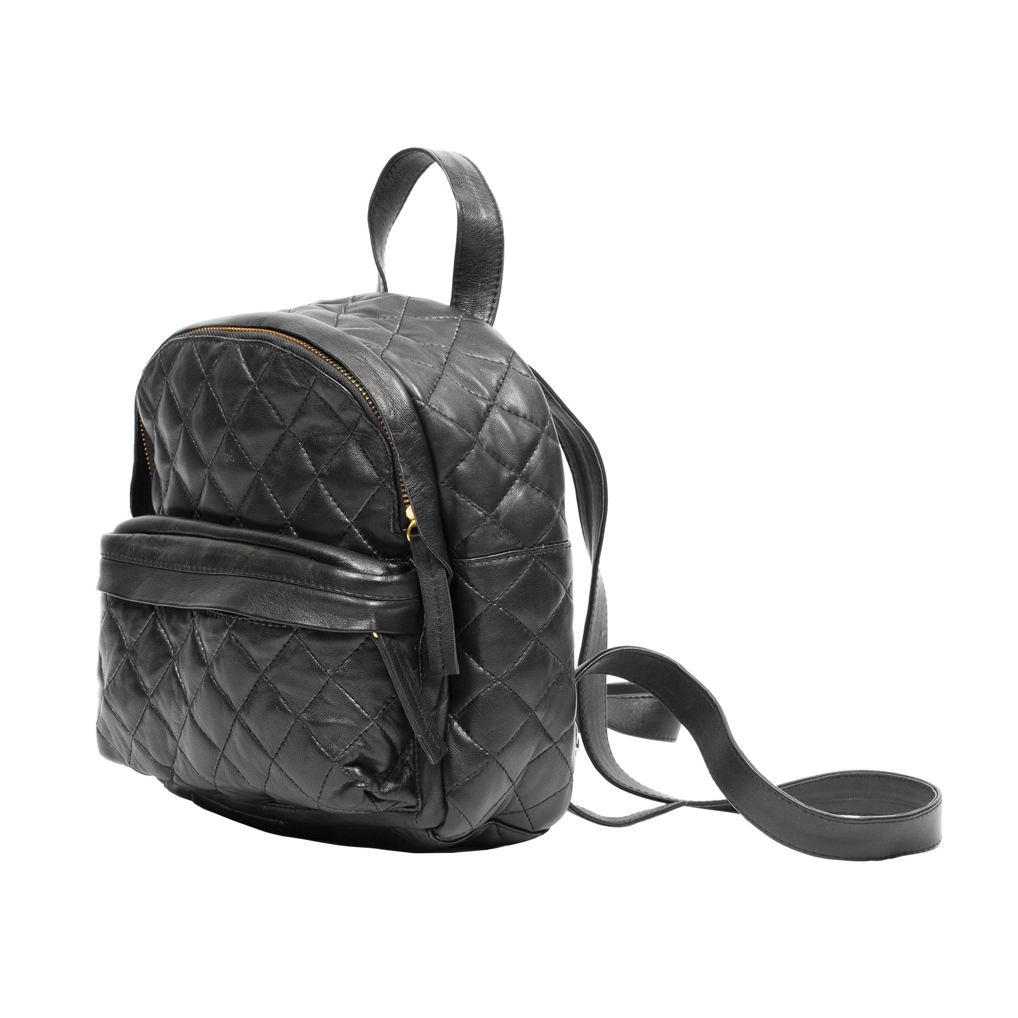 quilted black leather small women backpack