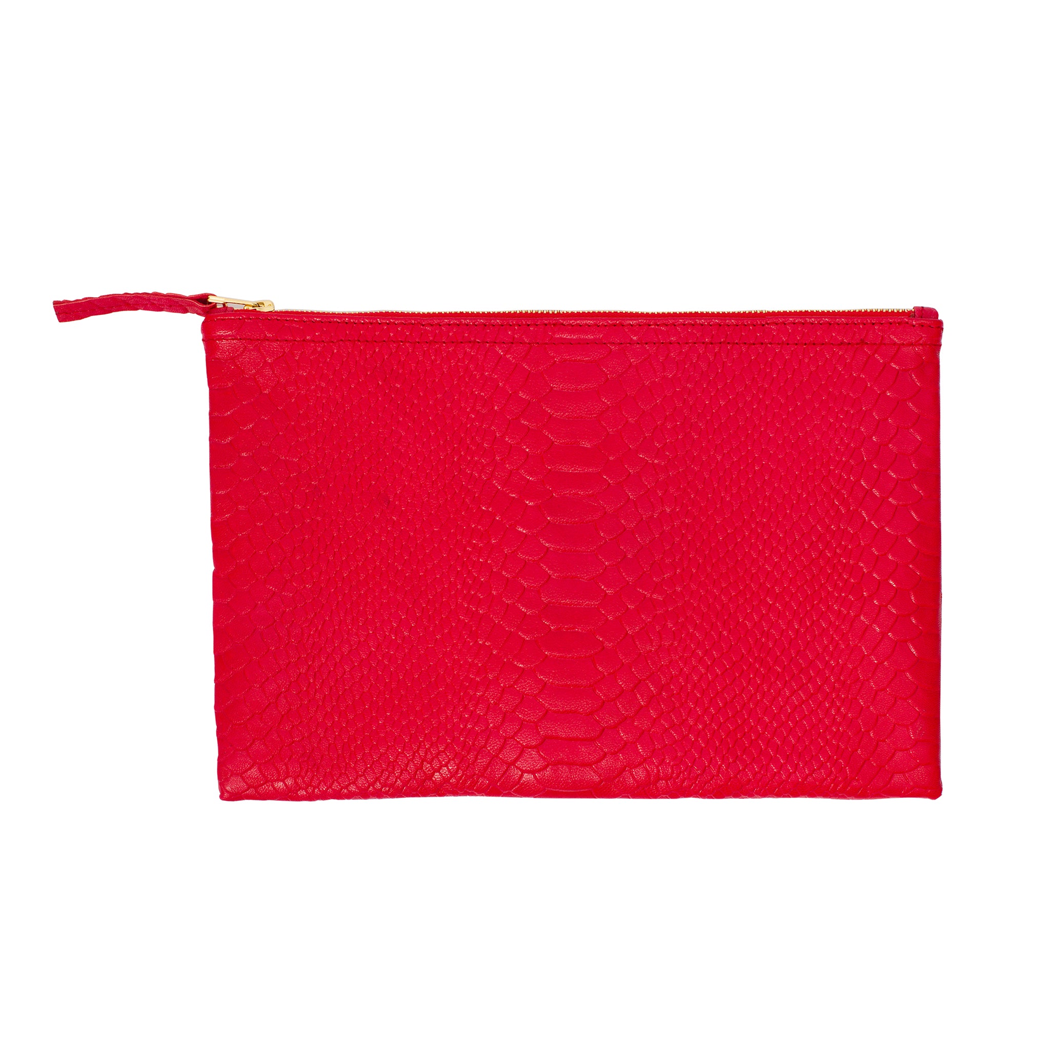 Red Flat Wallet Clutch Genuine Leather Python Embossed 