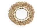 Wooden Beaded Small Round Seagrass Wall Mirror
