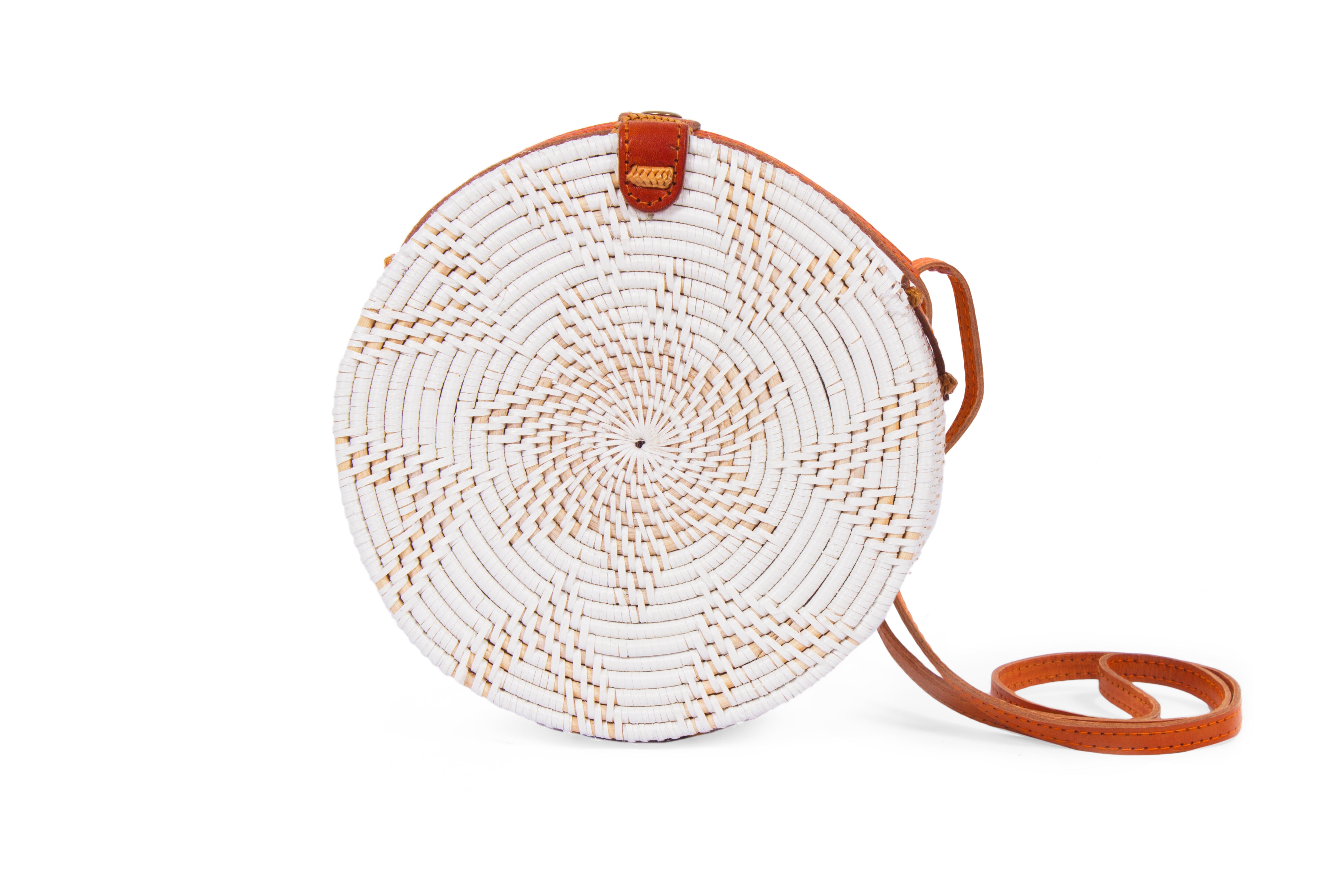 White Round Rattan Bali Crossbody Handbag