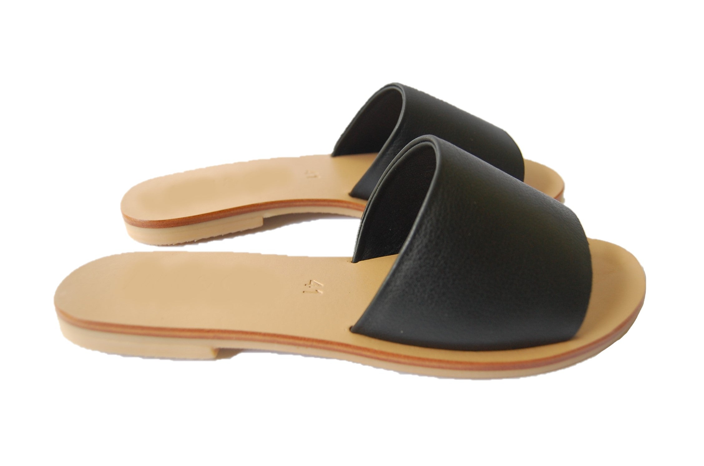black slide sandals; women's single strap sandal; womens sandalsl; black slide leather sandal