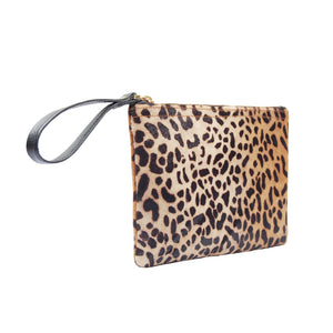 Leather Spotted Leopard Hair on Hide Pony Calf Hair Wristlet Handbag for Women