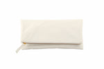 Monogrammed White Leather Foldover Clutch Handbag