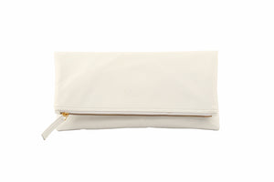 Monogrammed White Leather Foldover Clutch Handbag