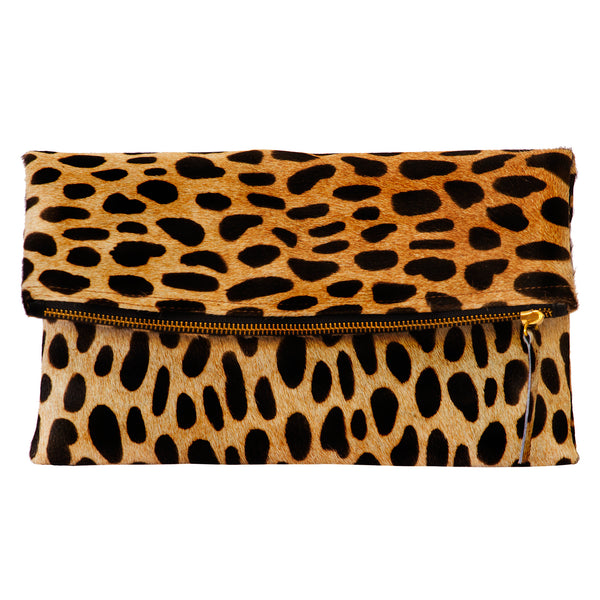 Women's Leopard Zipper Foldover Clutch