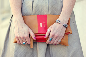 Clare V. Stripe Monogram Clutch; handbags; bags and purses; bridesmaid gift; bridesmaid personalized gift idea