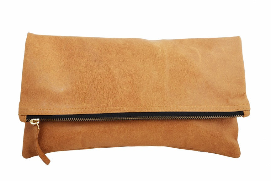 Foldover Clutch every day bag; bags and purses; CV. Leather clutch bag; Tan leather clutch bag