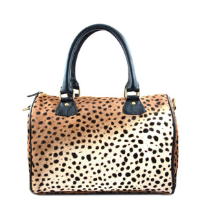 Women's Handbag; Duffle Bag; Genuine leopard print calf hair bag; Leather duffle bag; small duffle bag; crossbody duffle bag; travel duffle bag; calf hair duffle bag; pony hair duffle bag; Duffle bags for women