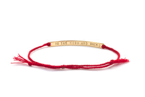 Personalized Hand Stamped 14k gold plated Bracelet with Braided Red Thread, Letter bracelet