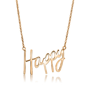 Rose gold happy word necklace for her