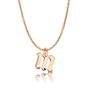 Letter M Gothic Initial Necklace Rose Gold