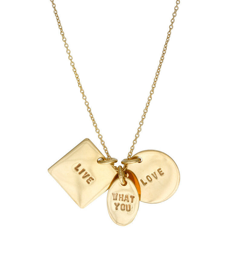 3 Charm Layer Engraved Gold Necklace