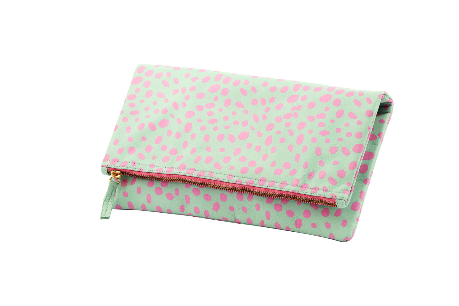 Mint Dalmatian print leather bag fold over clutch, Dalmatian Bag, Leather Dalmatian print clutch, Dalmatian clutch, Mint Fold over, Mint Bag