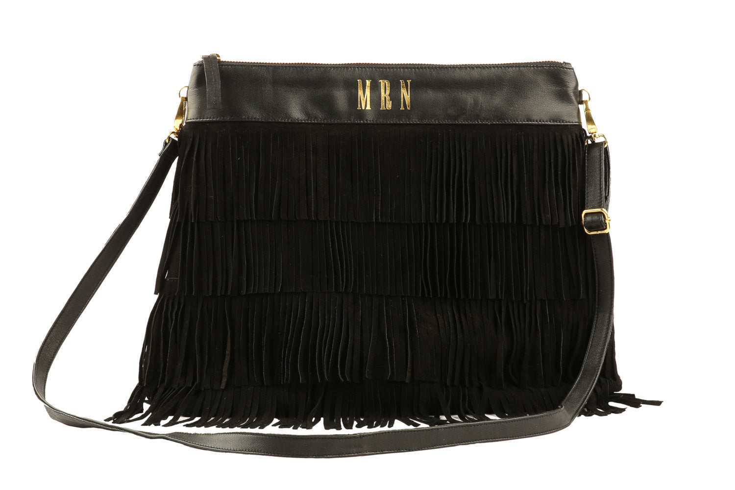 Black fringe crossbody leather women handbag