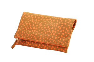 Dalmatian print leather bag fold over clutch, Dalmatian Bag, Leather Dalmatian print clutch, Dalmatian clutch, Tan and orange dalmatian bag