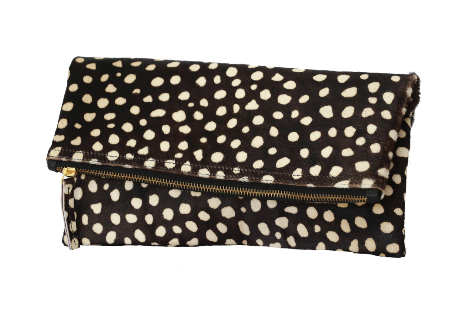 Clare V. Genuine Calf Hair Leopard Print Foldover Clutch; Women's Handbag; Clutch Bag; Clutch Purse; 